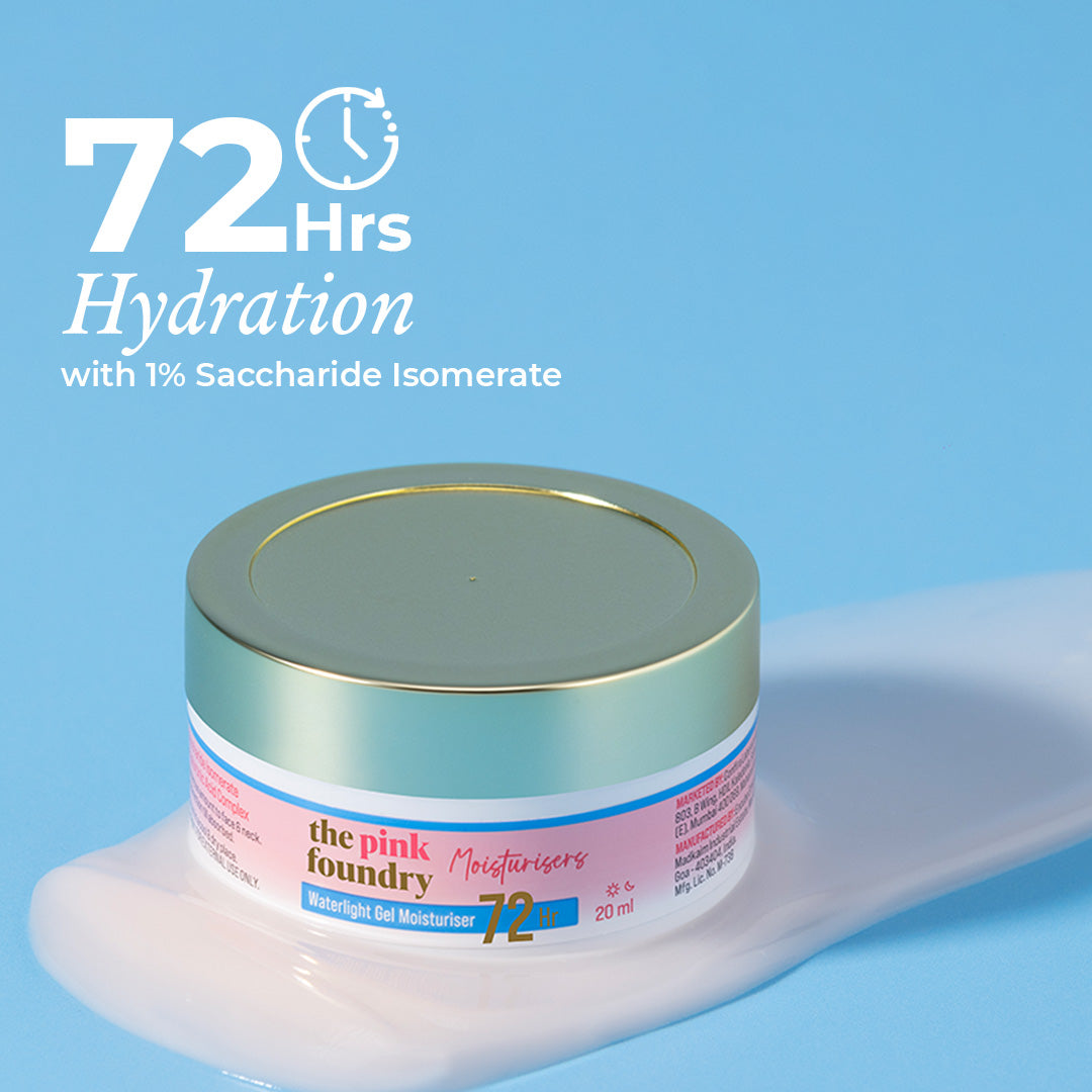 The Pink Foundry Waterlight Gel Mini Moisturiser provides 72 hour hydration