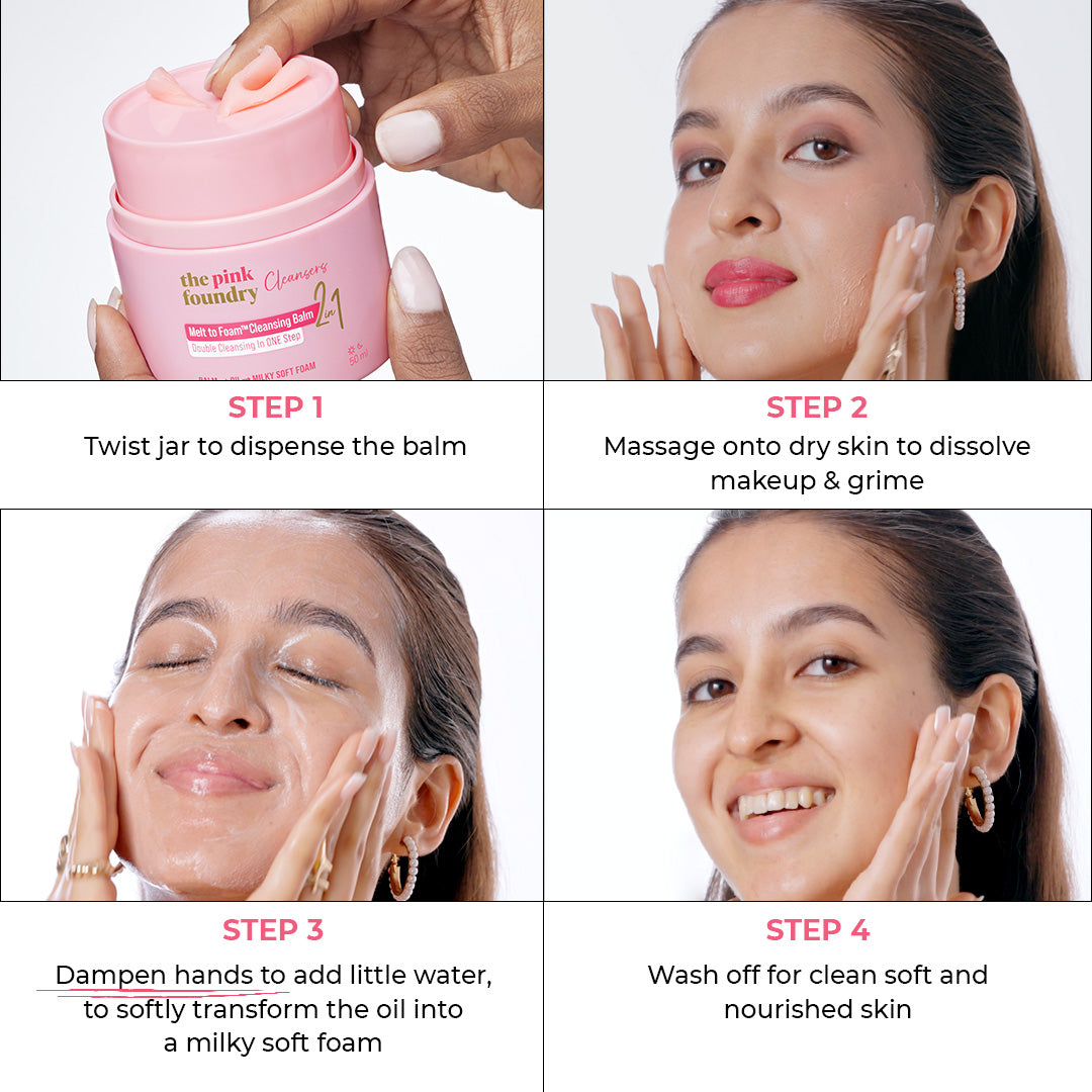 The Pink Foundry Melt to Foam Cleansing Balm—India's first foaming cleansing balm delivering double cleansing in one step with no second cleanse required.