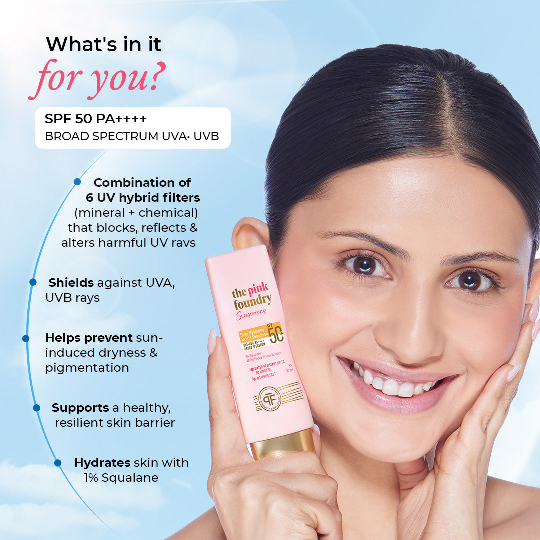 Dewy Hydrating Hybrid Sunscreen SPF 50+ PA++++ | In Vivo Tested Broad Spectrum Protection | No White Cast & Water Resistant