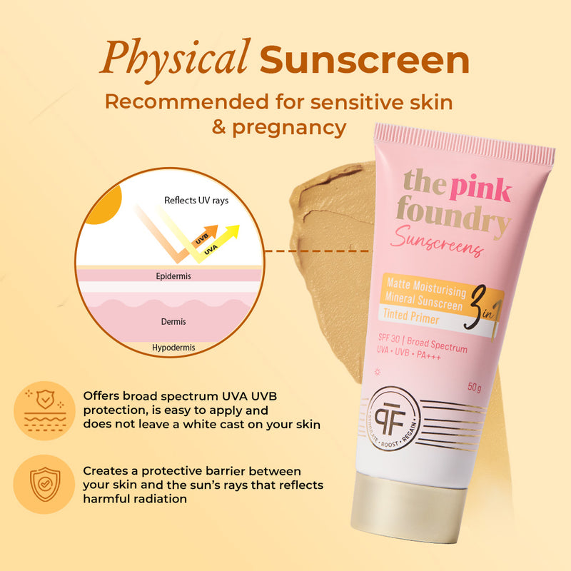The Pink Foundry Mineral Matte Tinted Sunscreen is safe for sensitive skin and pregnant individuals