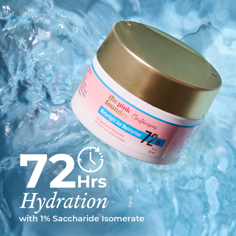 72 hrs hydration with the Waterlight Gel Moisturiser by The Pink Foundry