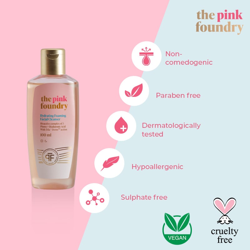 Non comedogenic, paraben free, cruelty free, vegan, hypoallergenic and sulphate free Hydrating Foaming Mild Cleanser in India