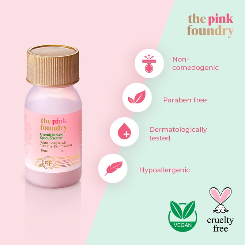 The Pink Foundry Overnight Acne Spot Corrector is non-comedogenic and dermatologically tested