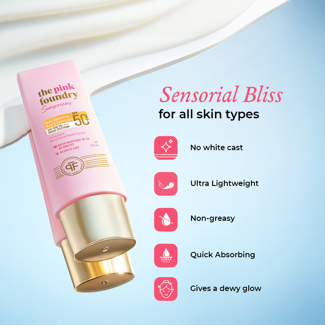 Dewy Hydrating Hybrid Sunscreen SPF 50+ PA++++ | In Vivo Tested Broad Spectrum Protection | No White Cast & Water Resistant