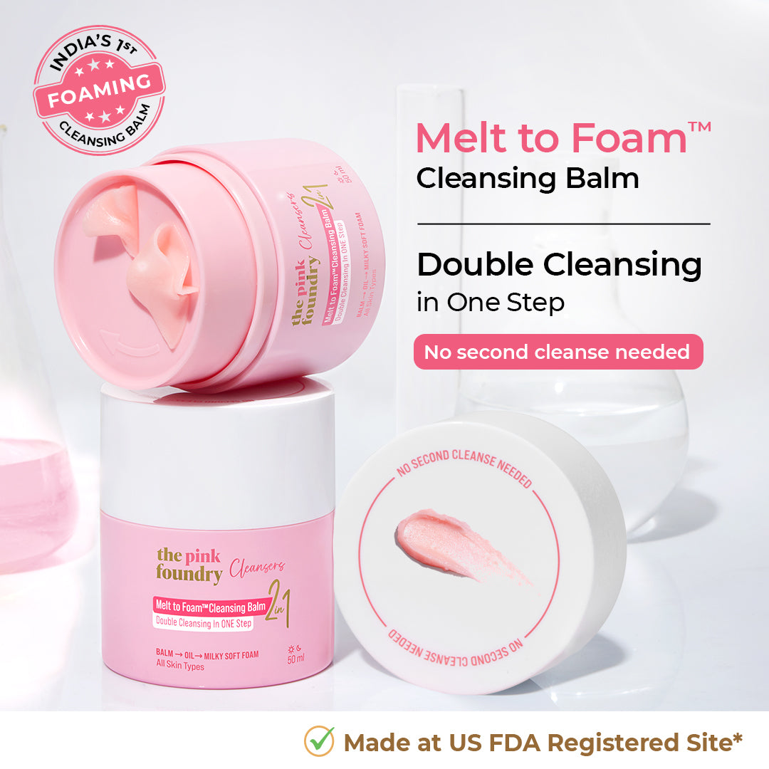 The Pink Foundry Melt to Foam Cleansing Balm with clinically proven efficacy, removing makeup in one wash with ophthalmologically tested, residue-free cleansing.