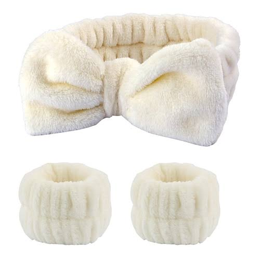 Plush White Headband & Wristband Set