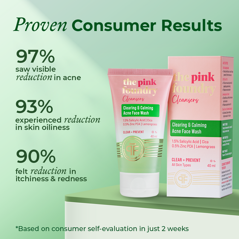 Consumer results after using the mini acne face wash from The Pink Foundry