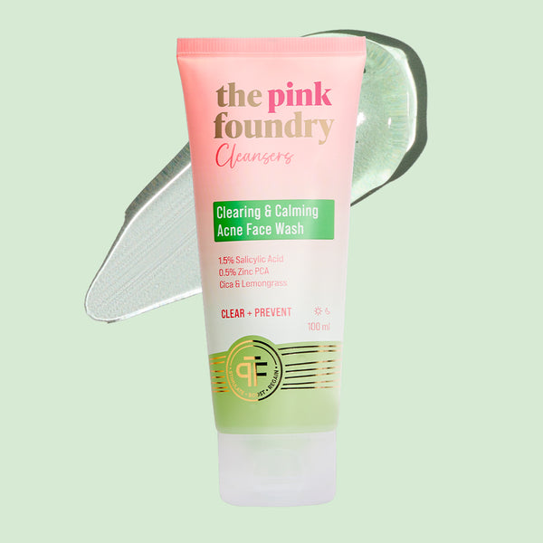 Full size tube of Clearing & Calming Acne Face Wash by The Pink Foundry